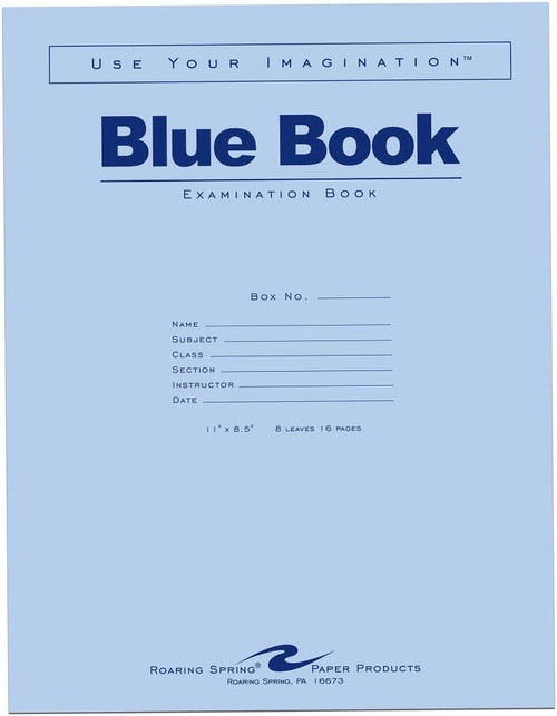 Roaring Spring Blue Exam Book 11" x 8.5" - 8 Sheets/16 Pages